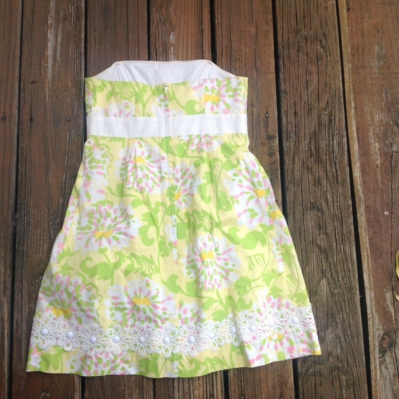 Lilly Pulitzer JUBILEE Floral In The Leaves Strapless Dress Sz 2 Beaded Crochet - Picture 4 of 5